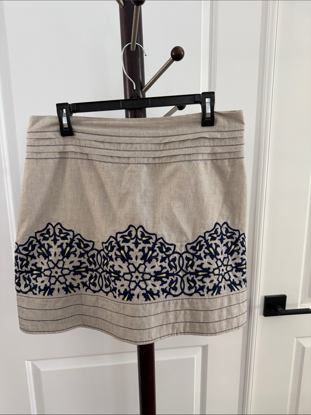 Floreat Beige Mini Skirt with Navy Embroidered Border